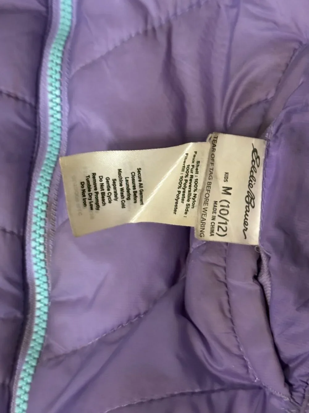 Eddie Bauer violet purple puffer jacket girl medium pastel tie dye fleece winter